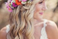 10 pink, orange, yellow and white floral crown for a boho or garden bride