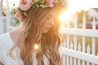 floral crown with pink touches