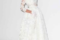 11 white lace applique bridal separate with half sleeves and a high low skirt with pockets