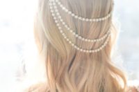 12 romantic pearl hair chain is a true statement piece for the vintage inspired wedding