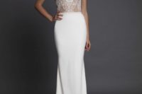 13 an illusion neckline weddign dress with a lace bodice and a plain skirt