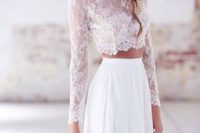 14 a plain skirt and a lace crop top with long sleeves