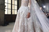 14 romantic ballgown with elegant illusion sleeves and 3D floral appliques all over