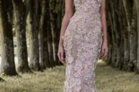 15 sparkling spaghetti strap wedding dress with blush floral appliques