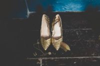 16 metallic gold laser cut wedding shoes with a leafy pattern