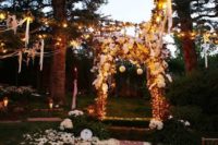 17 bulbs incorporated into the decor and lanterns to line up the aisle