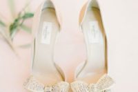 18 gold rhinestone peep toe wedidng shoes with sparkling bows