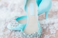 20 light blue peep toe wedding shoes with sparkling rhinestone bows