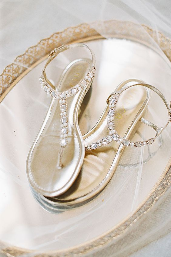metallic crystal thong wedding sandals are comfy to go all day and dance all night