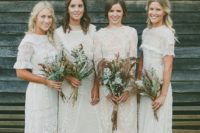 21 mix and match boho lace maxi bridesmaids’ dresses in white