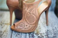 21 tan laser cut wedding shoes with peep toes