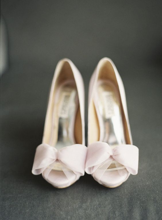 pink peep toe heels with fabric toecap bows