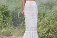 24 a boho lace two piece with cap sleeves and a mermaid skirt