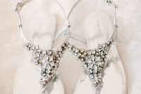 24 silver thong wedding sandals with heavy crystal destailing