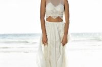 25 a flowy lace skirt and an illusion neckline crop top