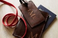 25 a leather luggage tag and a passport cover to pop up the question
