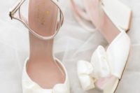 25 satin bow ankle strap peep toe wedding shoes