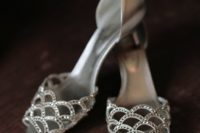 25 silver fish scale low heels with sparkling beads