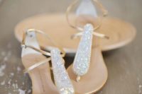 25 silver wedding sandals with a large central beaded strap