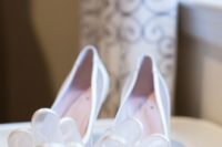 26 sheer white wedding shoes with oversized fabric bows