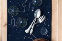 27 navy constellation wedding table runner looks chic with copper touches