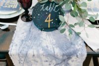 28 watercolor dyed constellation table runner and a table number