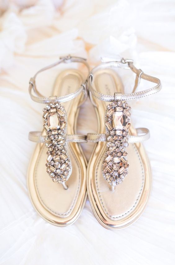 thong silver wedding sandals with heavily crystal decor