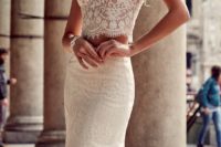 31 boho-inspired textural lace crop top with cap sleeves and a mermaid skirt