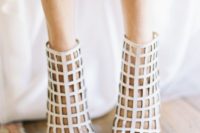 32 modern laser cut wedding booties with net decor