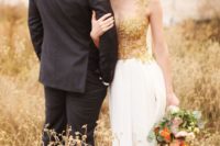 03 a wedding dress with an illusion sparkling gold bodice