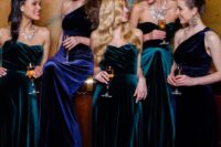 04 navy and emerald velvet bridesmaids’ dresses