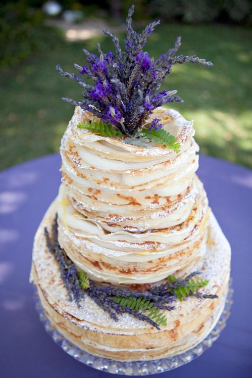 lavender French crepe wedding cake looks super yummy