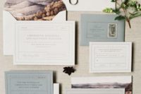 05 neutral wedding invites with envelopes with landscape lining