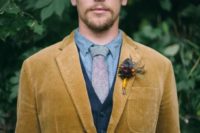 06 mustard velour jacket for a boho fall groom