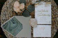 07 The wedding invitation suite was done in green marble and with gold touches