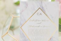 14 purple marble wedding invitations and stationery with gold geometric details