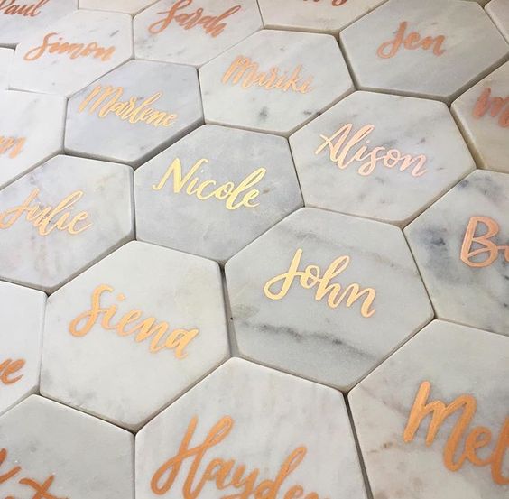 personalized marble coasters that double as seating cards