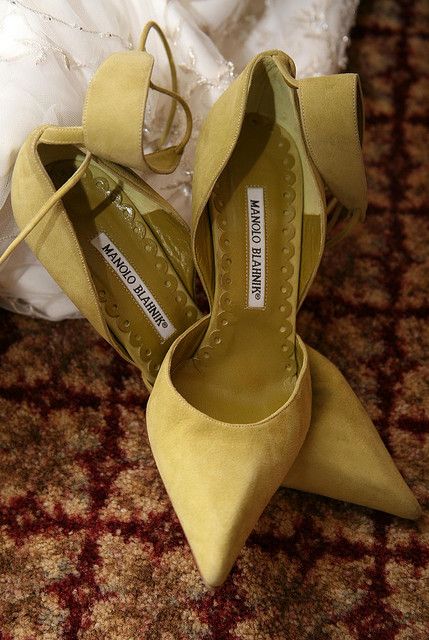 suede wide ankle strap heels by Manolo Blahnik will be a great choice for a fall bride