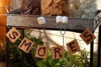 17 an s’more bar is a creative and simple idea that will easily fit an outdoor rustic shower