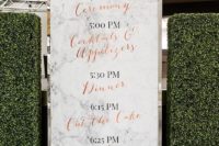 17 oversized marble wedding program with copper calligraphy