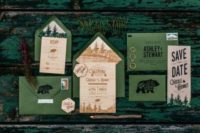 17 sage green envelopes, invites with woodland prints for a woodland wedding