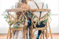 19 honeycomb wedding chair signs and eucalyptus for decor