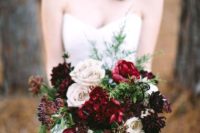 19 red, burgundy and a dark purple wedding bouquet