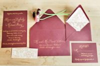 20 burgundy and gold wedding invitation suite