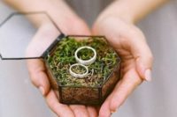 21 a hexagon-shaped moss-filled wedding ring box