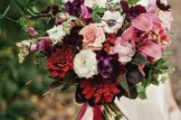 21 dark purple and shades of red autumn wedding bouquet