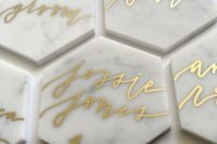 24 marble honeycomb place cards that can be used as coasters