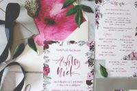 25 berry-hued watercolor wedding invitations with floral prints