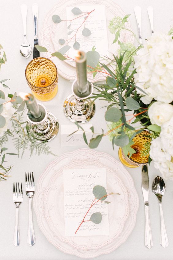 elegant muted table decor with a pop of mustard for timeless fall wedding decor