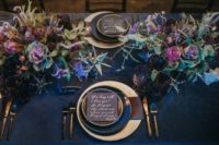 27 navy velvet tablecloth for a moody wedding table setting